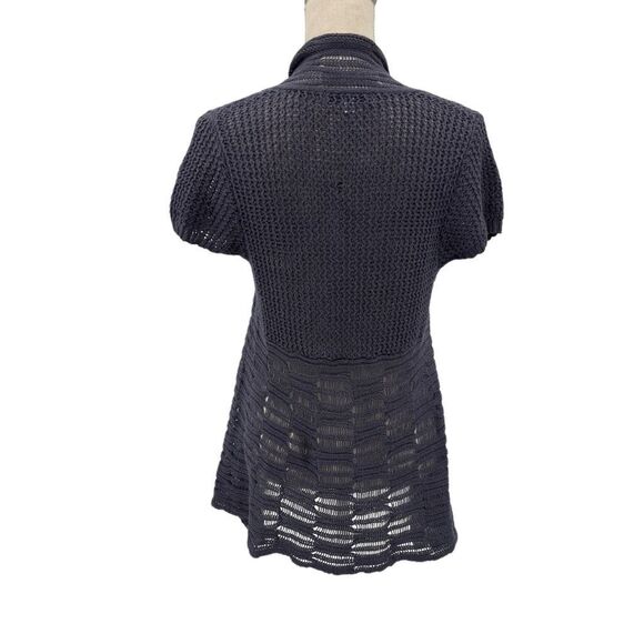 Cabi Drape Open Front Knit Short Sleeve Asymmetric Hem Boho Cardigan Gray Medium - Picture 2 of 12